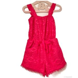 Real Love pink House Bright Neon Pink Girls Size 18 months Romper Shorts Eyelet